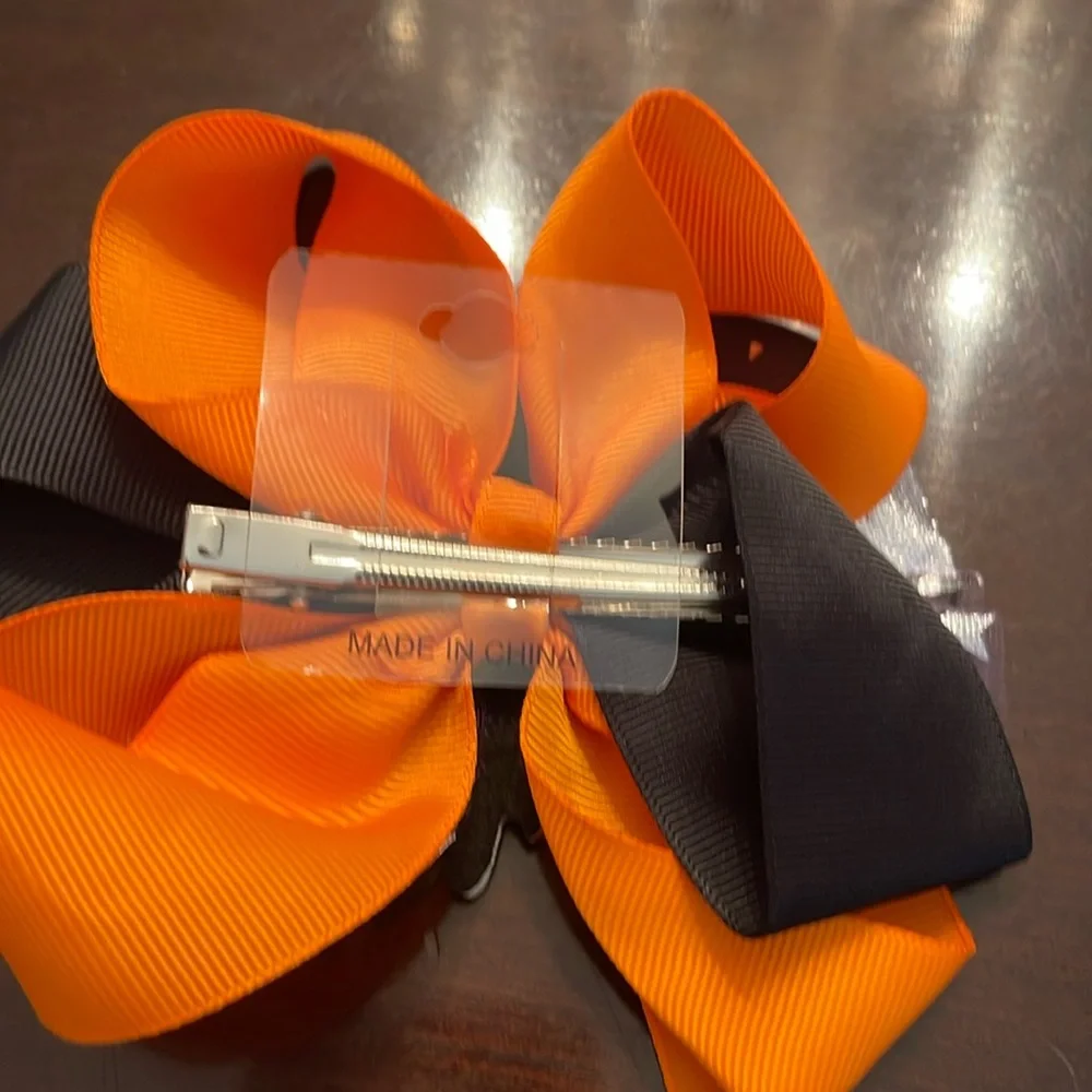 Black and Orange ghost Hair Bow Halloween glitter tulle nwt
